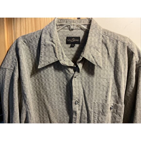 Va Bene Vintage Men’s L Gray Check Long Sleeve Button Down Cotton Shirt - Picture 9 of 14